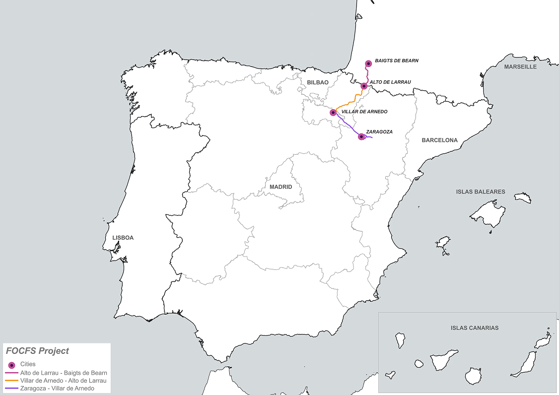 General map of the FOCFS corridor between France and Spain
