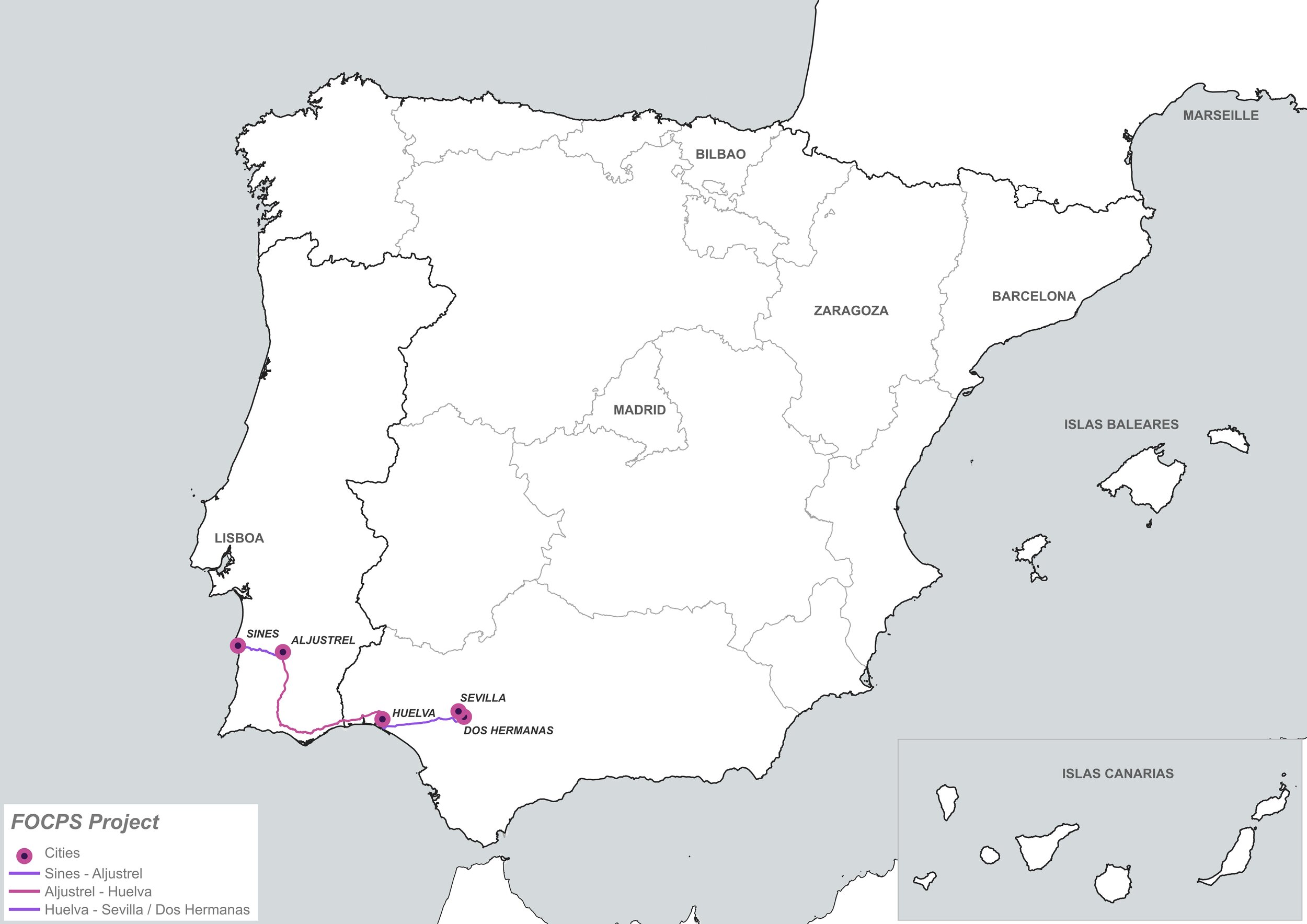 General map of the FOCPS corridor between Portugal and Spain